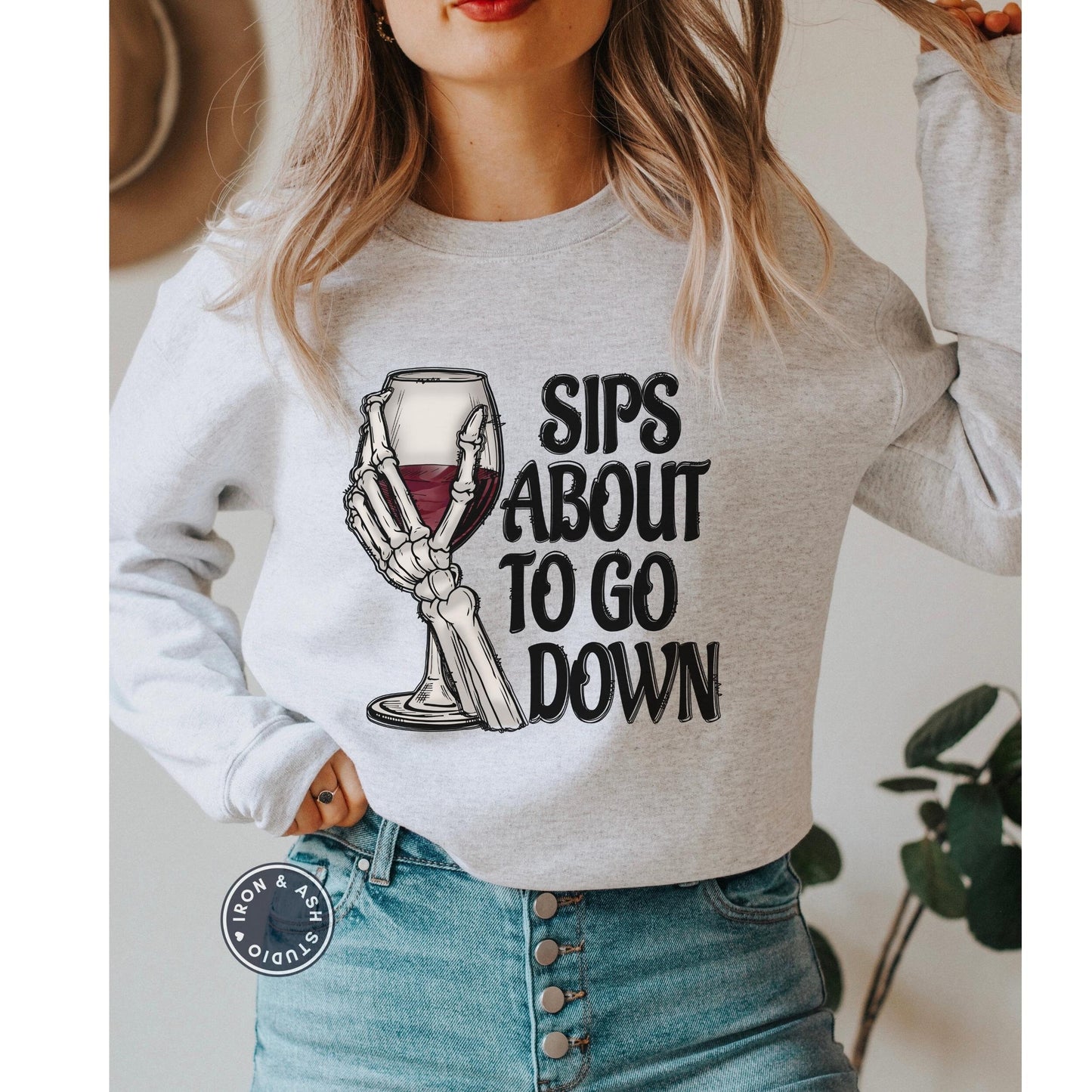 Sips About To Go Down Funny Drinking Sweatshirt, Witch Way To the Wine, Skeleton Drinking Shirt, Funny Wine Halloween Sweatshirt, Wine Pun