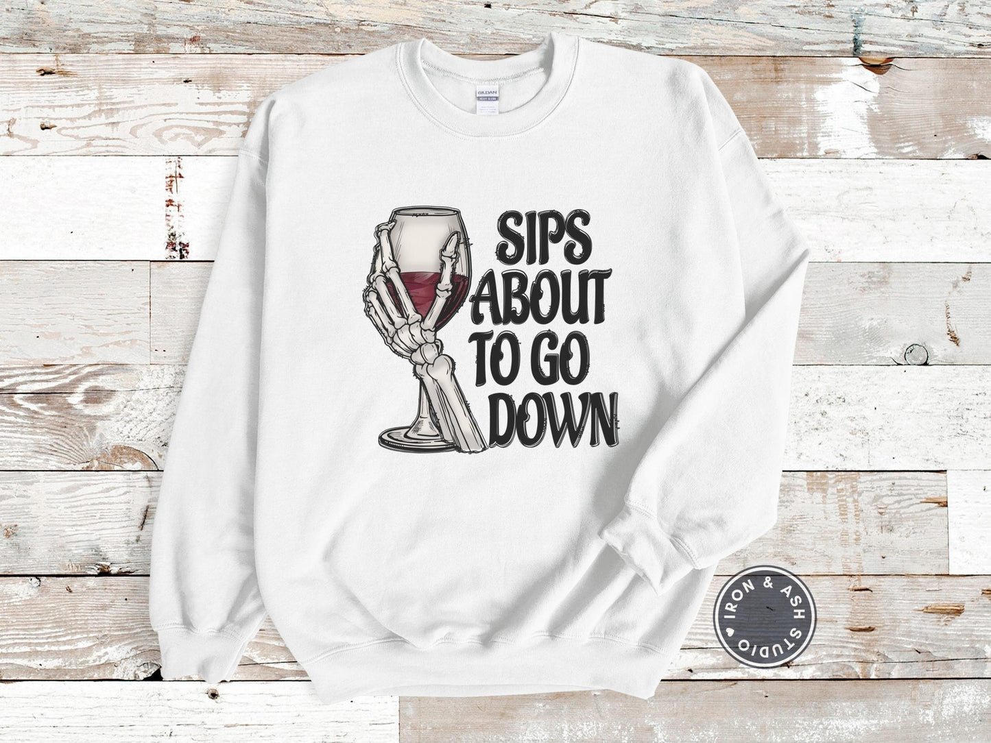 Sips About To Go Down Funny Drinking Sweatshirt, Witch Way To the Wine, Skeleton Drinking Shirt, Funny Wine Halloween Sweatshirt, Wine Pun