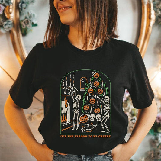Tis The Season To Be Creepy Skeleton Shirt, Halloween Skeleton TShirt, Halloween Creepy Tee, Funny Halloween Graphic Top, Halloween Clothing