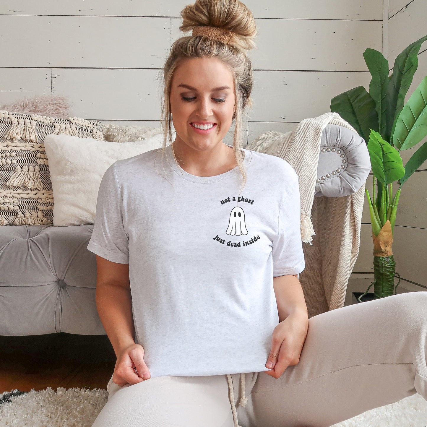 Halloween Pocket TShirt, Ghost Shirt, Not A Ghost Just Dead Inside, Funny Halloween Tee, Minimalistic Halloween, Funny Ghost Tee, Spooky Tee