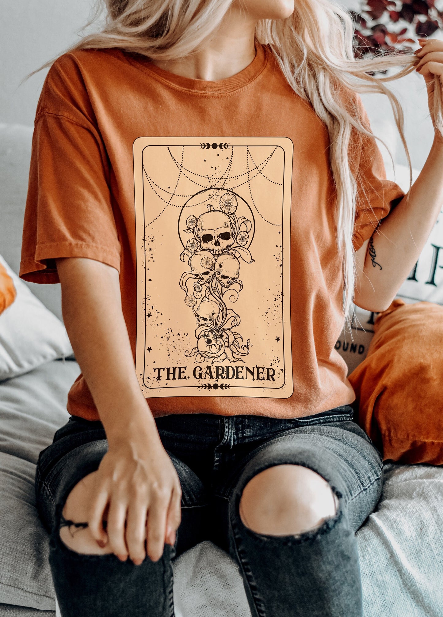 The Gardener Tarot Shirt Witchy Comfort Color Skeleton Tarot Tee Celestial TShirt Gardening Mystical Witchy Clothing Trendy Tarot Outfit