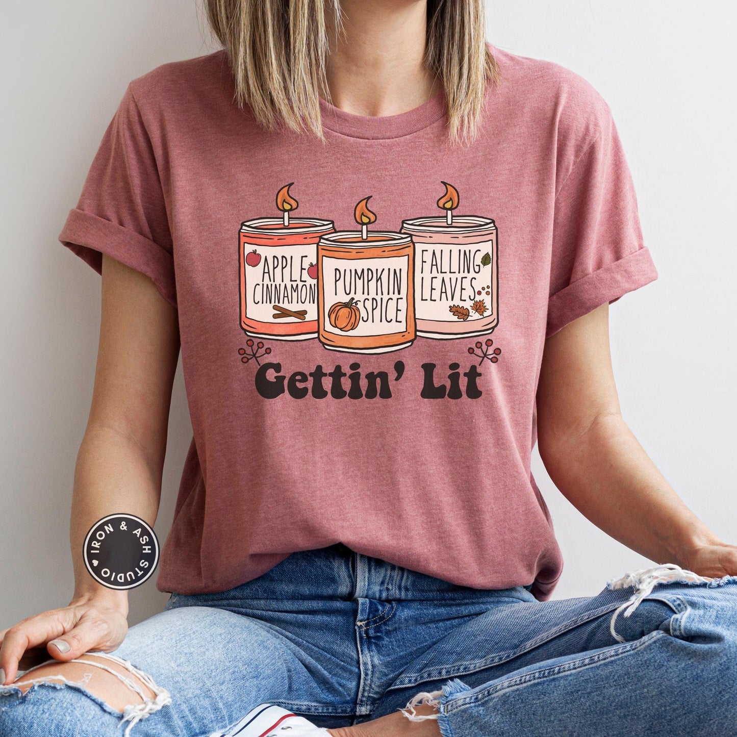 Retro Gettin' Lit Shirt, Fall Bachelorette T-Shirts, Funny Fall TShirt, Candle Maker Shirt,Cute Fall Shirts for Women,Funny Thanksgiving Tee