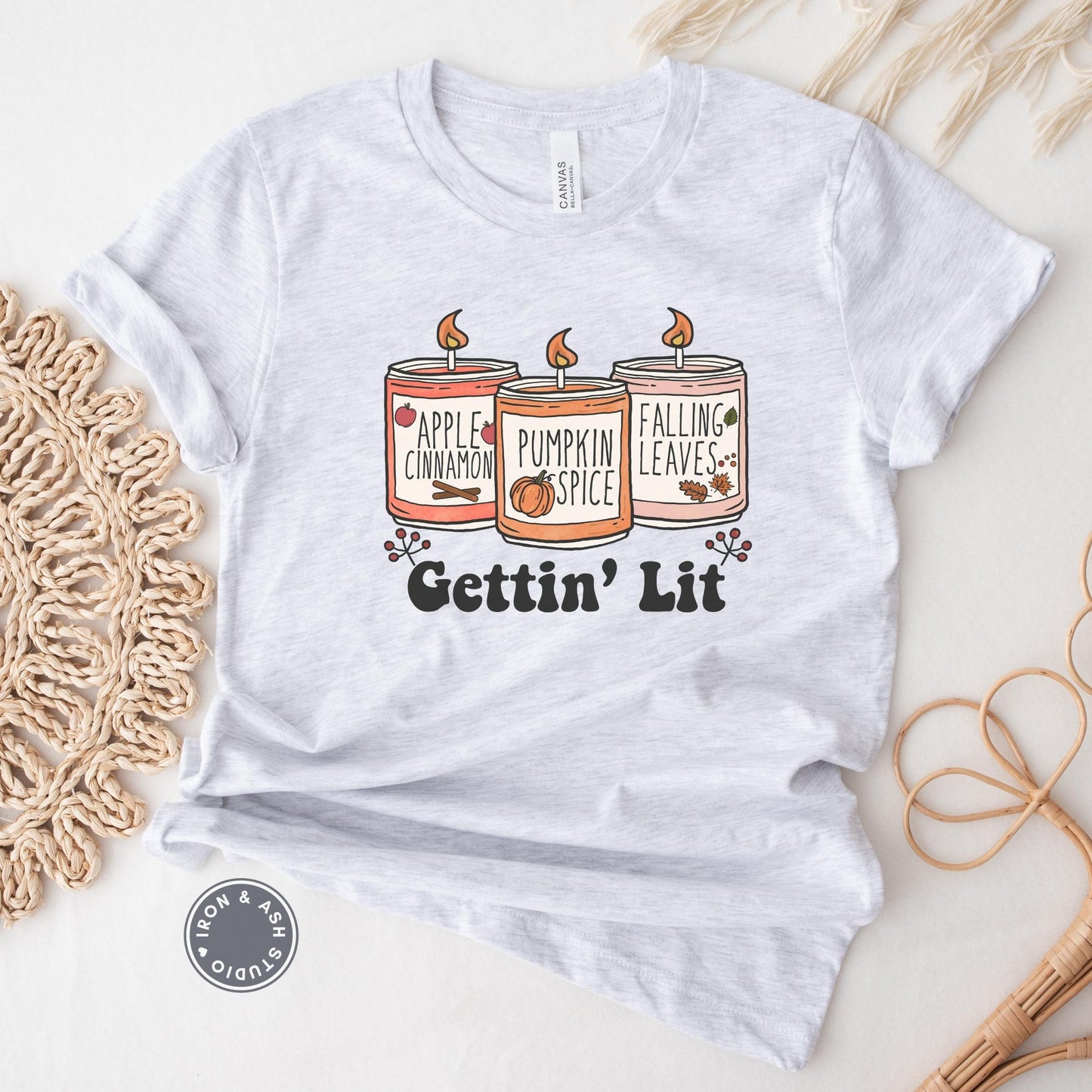 Retro Gettin' Lit Shirt, Fall Bachelorette T-Shirts, Funny Fall TShirt, Candle Maker Shirt,Cute Fall Shirts for Women,Funny Thanksgiving Tee