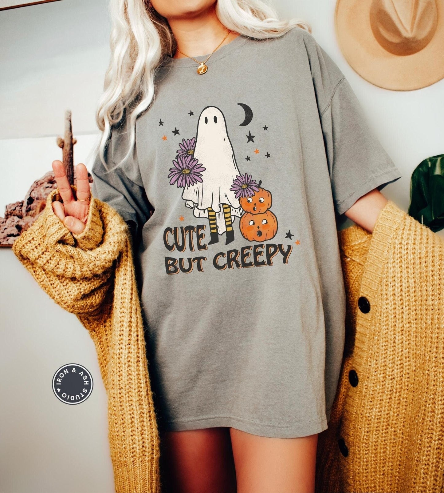 Cute but Creepy Shirt Spooky Season Crewneck Tee Creepy Halloween Outfit Party TShirt Cute Ghost Spooky Season T Shirt Halloween Ghost