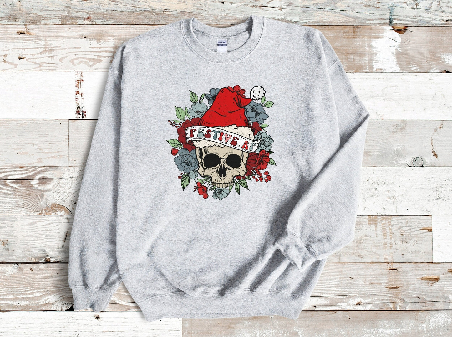Festive AF Sweatshirt, Christmas Skull Sweatshirt, Goth Christmas, Boho Christmas Shirt, Funny Christmas, Funny Holiday, Floral Christmas