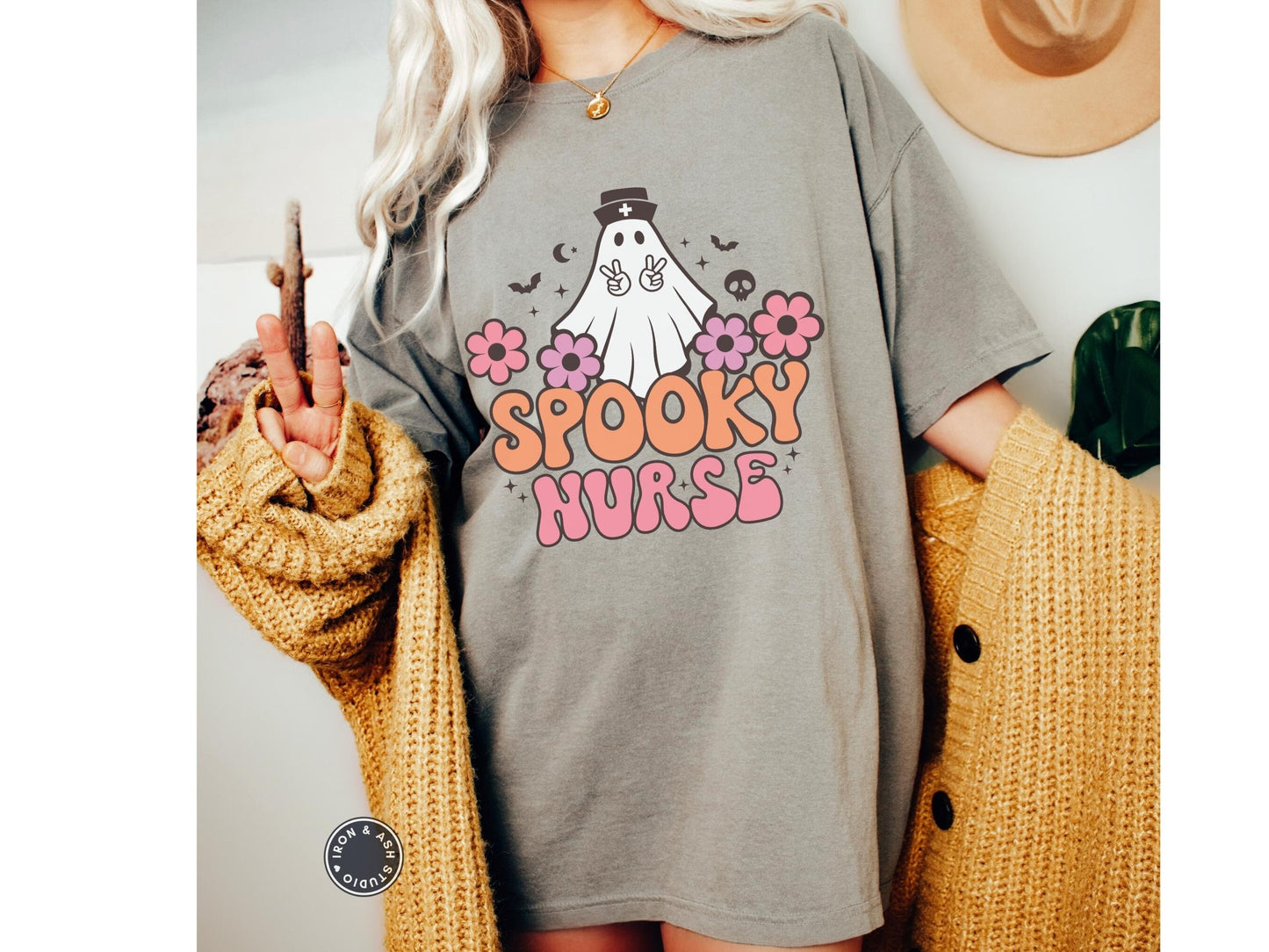 Spooky Nurse Comfort Colors Halloween Shirt, Groovy Nurse Shirt, Retro Fall Nurse TShirt, RN Halloween Tee, Cute Ghost, Cute Fall Shirts