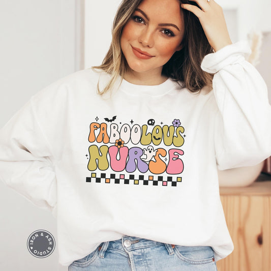 Faboolous Nurse Halloween Sweatshirt, Cute Ghost Sweatshirt, RN Halloween Shirt, Spooky Sweatshirt, Spooky Season Sweater, Fall Crewneck