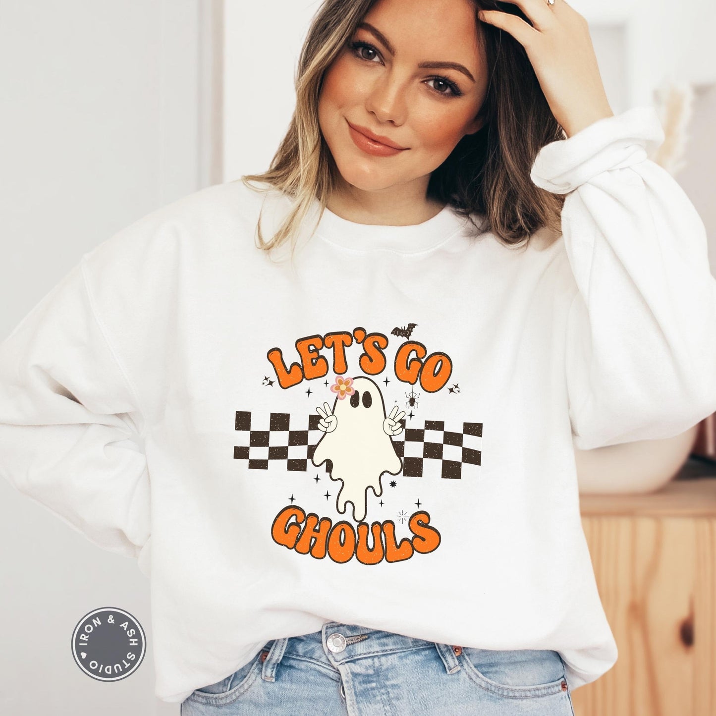 Let's Go Ghouls Ghost Sweatshirt, Cute Ghost Sweatshirt, Ghost Sweatshirt, Ghost Sweater, Funny Halloween Shirt, Retro, Spooky Season Vibes