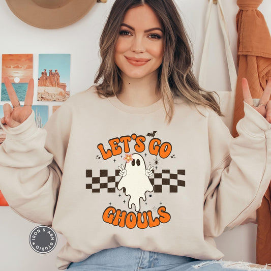 Let's Go Ghouls Ghost Sweatshirt, Cute Ghost Sweatshirt, Ghost Sweatshirt, Ghost Sweater, Funny Halloween Shirt, Retro, Spooky Season Vibes