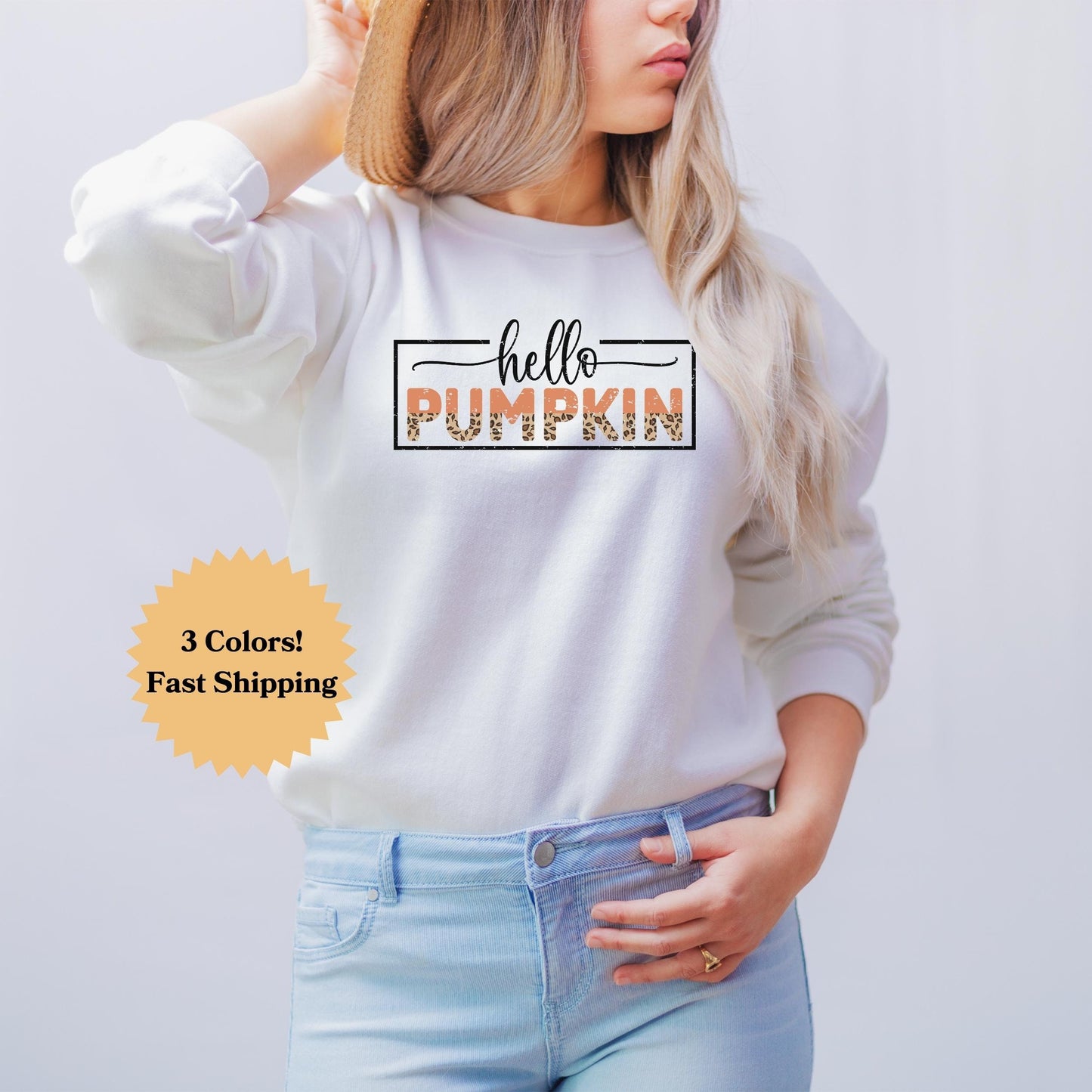Hello Pumpkin Crewneck Sweater, Fall Halloween Crewneck Sweatshirt, Autumn Unisex Sweatshirt, Halloween Sweatshirt, Thanksgiving Sweatshirt