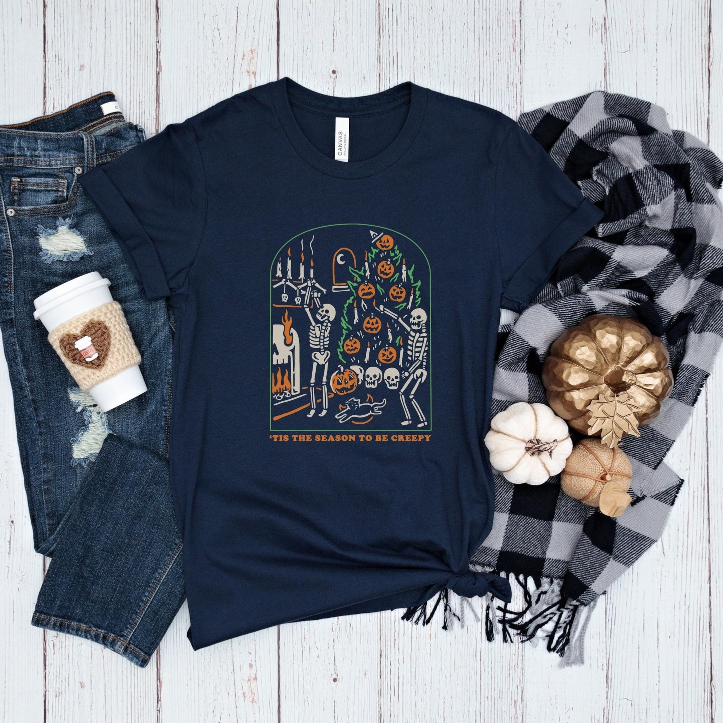 Tis The Season To Be Creepy Skeleton Shirt, Halloween Skeleton TShirt, Halloween Creepy Tee, Funny Halloween Graphic Top, Halloween Clothing