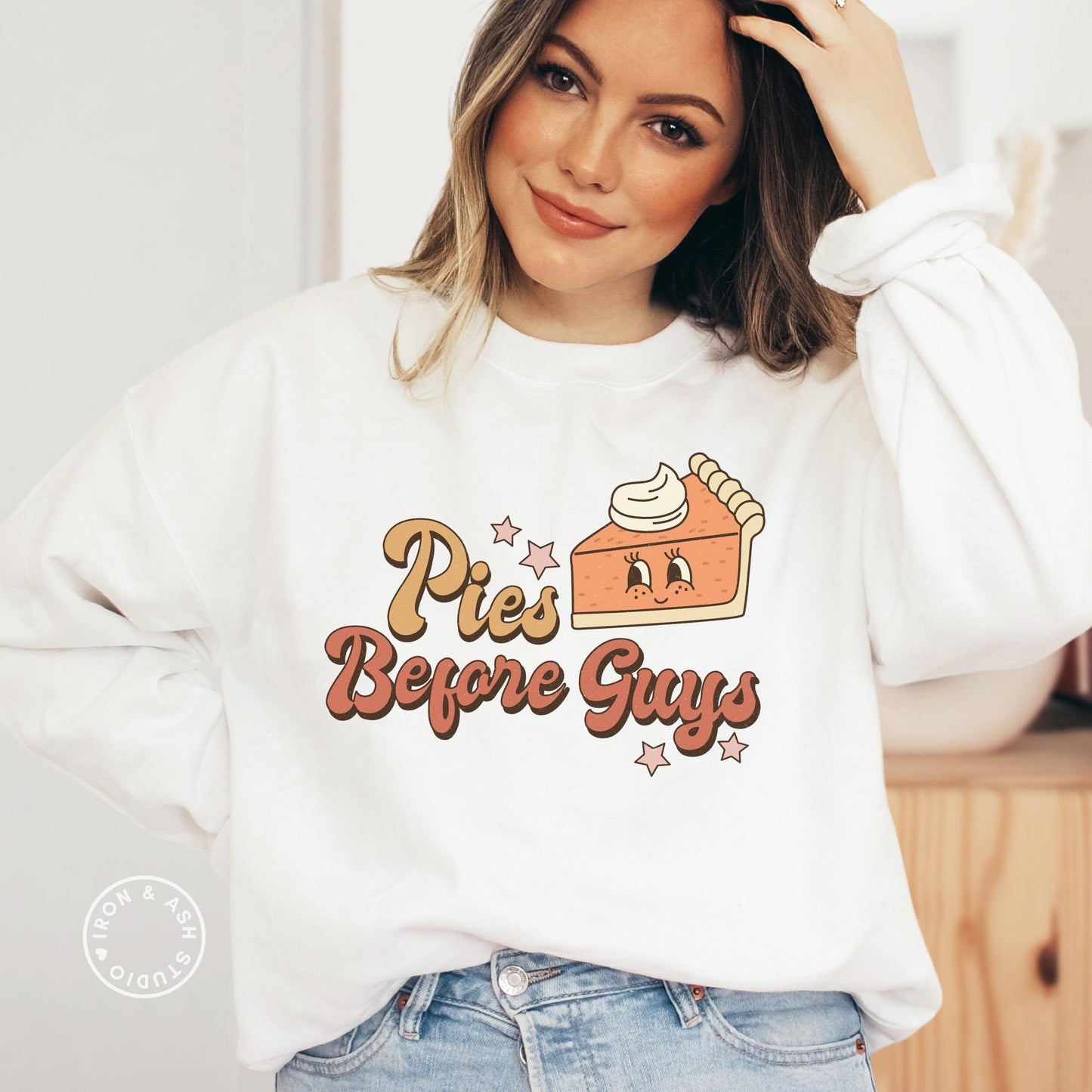 Pies Before Guys Retro Sweatshirt,Funny Thanksgiving Apparel, Family Thanksgiving Sweater, Oversized Crewneck, Holiday Sweaters, Fall Vibes