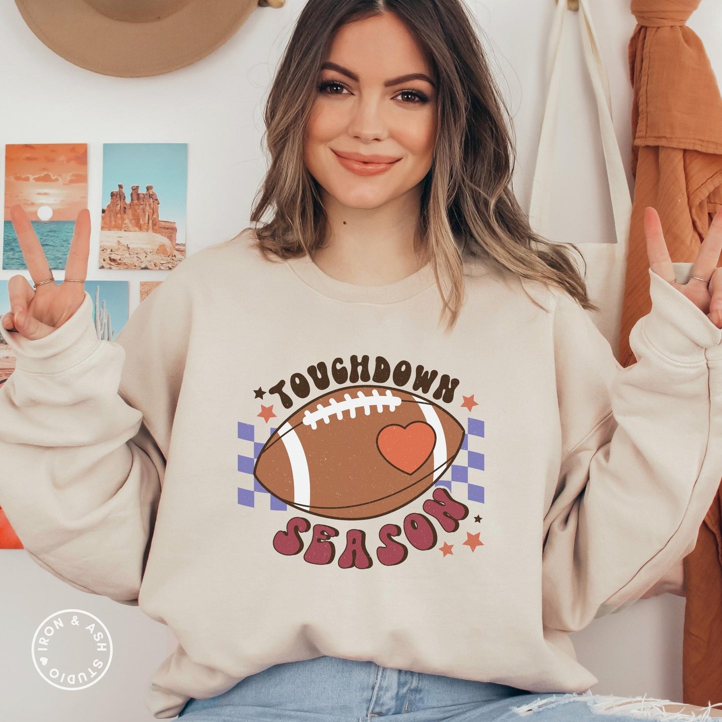 Retro Touchdown Season Sweatshirt Tis the Season Sweater Tailgate Apparel Football Mom Sweatshirt Game Day Sweater Fall Crewneck Tailgating