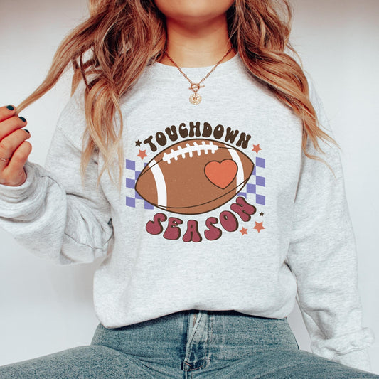 Retro Touchdown Season Sweatshirt Tis the Season Sweater Tailgate Apparel Football Mom Sweatshirt Game Day Sweater Fall Crewneck Tailgating