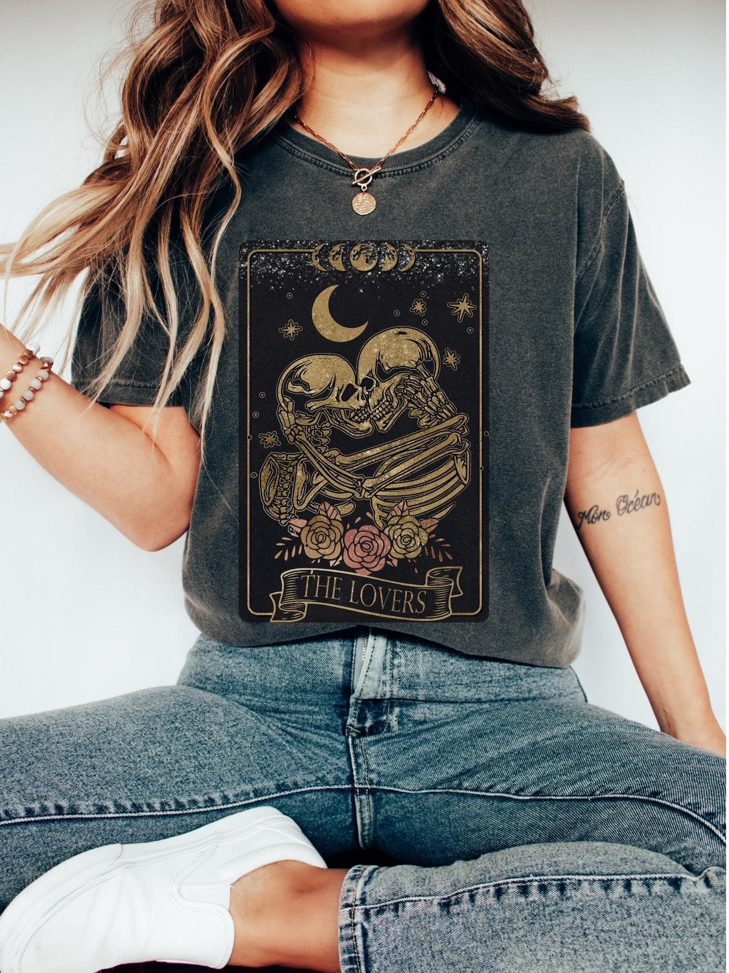 Tarot Lovers The Lovers Shirt, Comfort Colors Halloween Shirt, Skeleton Lovers Tee, Celestial Shirt, Spiritual Shirt, Tarot Halloween Tee