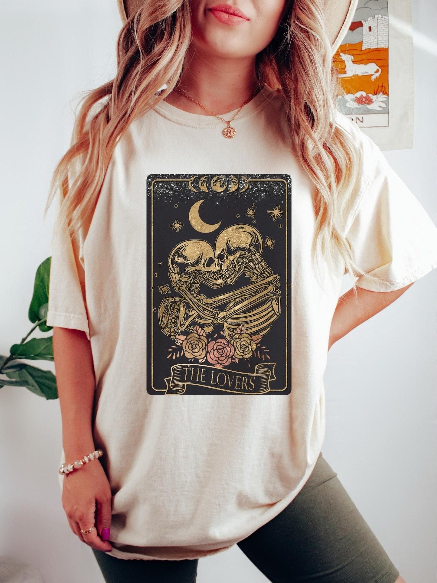 Tarot Lovers The Lovers Shirt, Comfort Colors Halloween Shirt, Skeleton Lovers Tee, Celestial Shirt, Spiritual Shirt, Tarot Halloween Tee