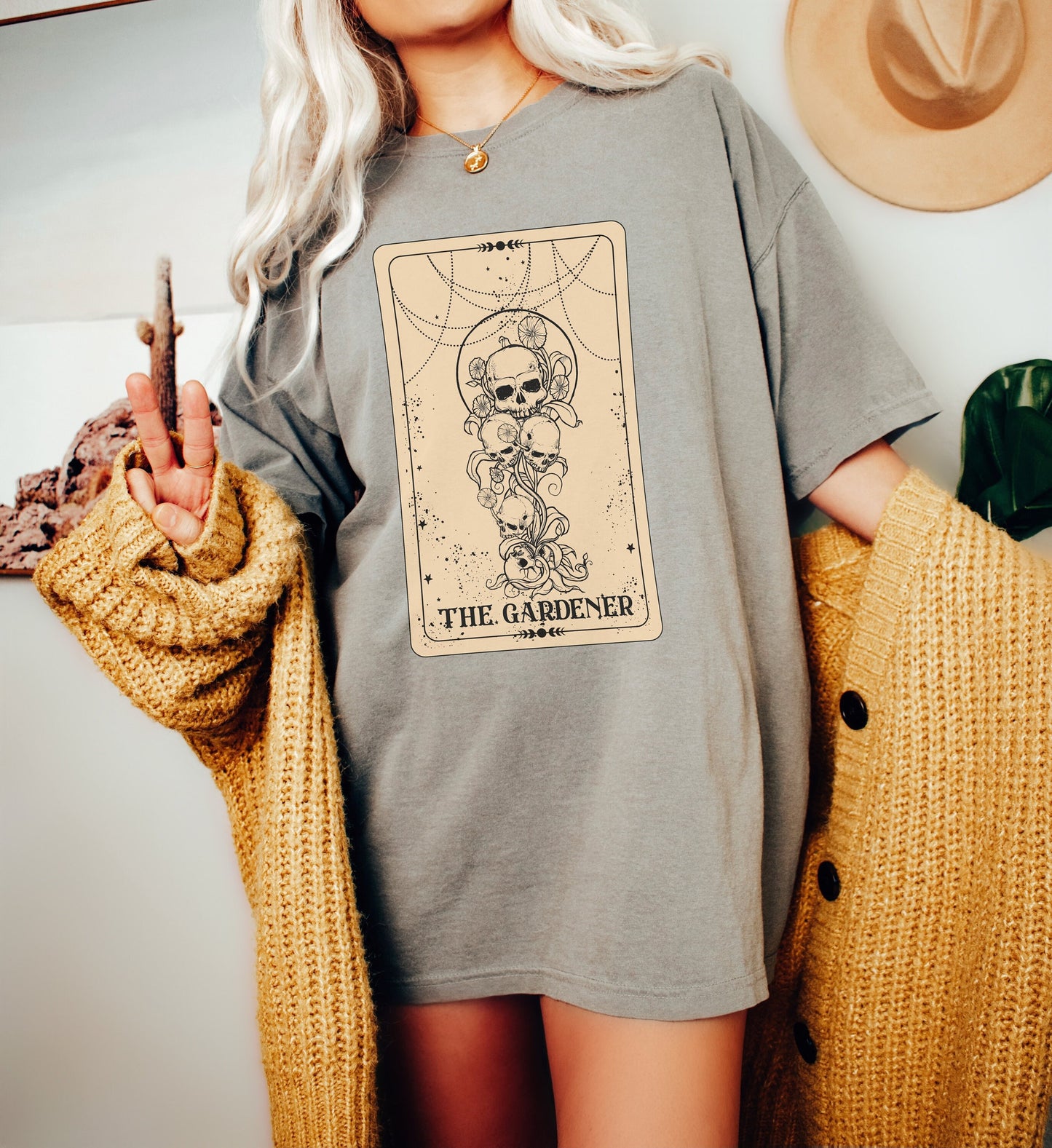 The Gardener Tarot Shirt Witchy Comfort Color Skeleton Tarot Tee Celestial TShirt Gardening Mystical Witchy Clothing Trendy Tarot Outfit
