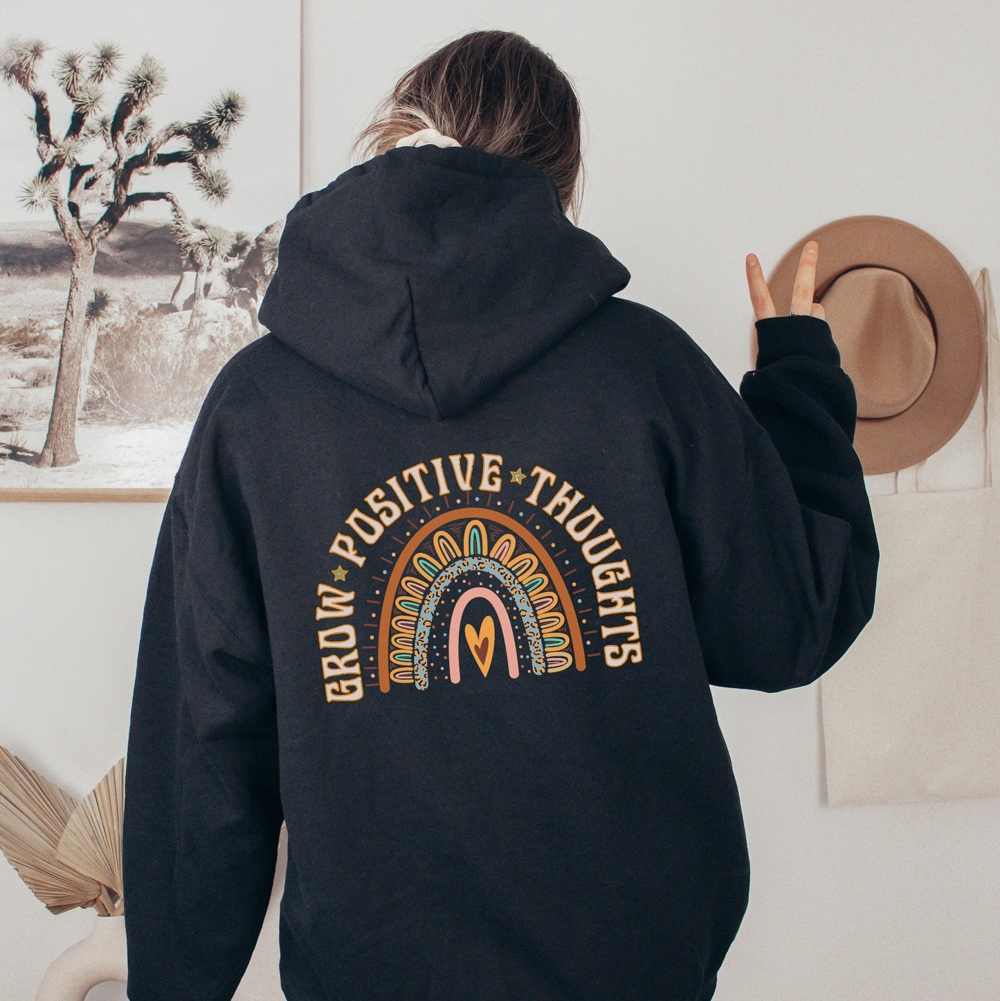 Grow Positive Thoughts Sweatshirt Hoodie Mental Health Shirt Self Love Hooded Sweashirt You Are Enough Positive Affirmation Words On Back