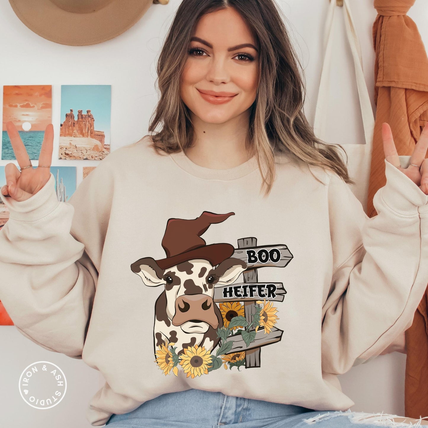 Boo Heifer Halloween Cow Sweatshirt, Cow Halloween Shirt,  Funny Halloween Sweatshirt, Cow Lover Gift, Halloween Crewneck Sweatshirt Women