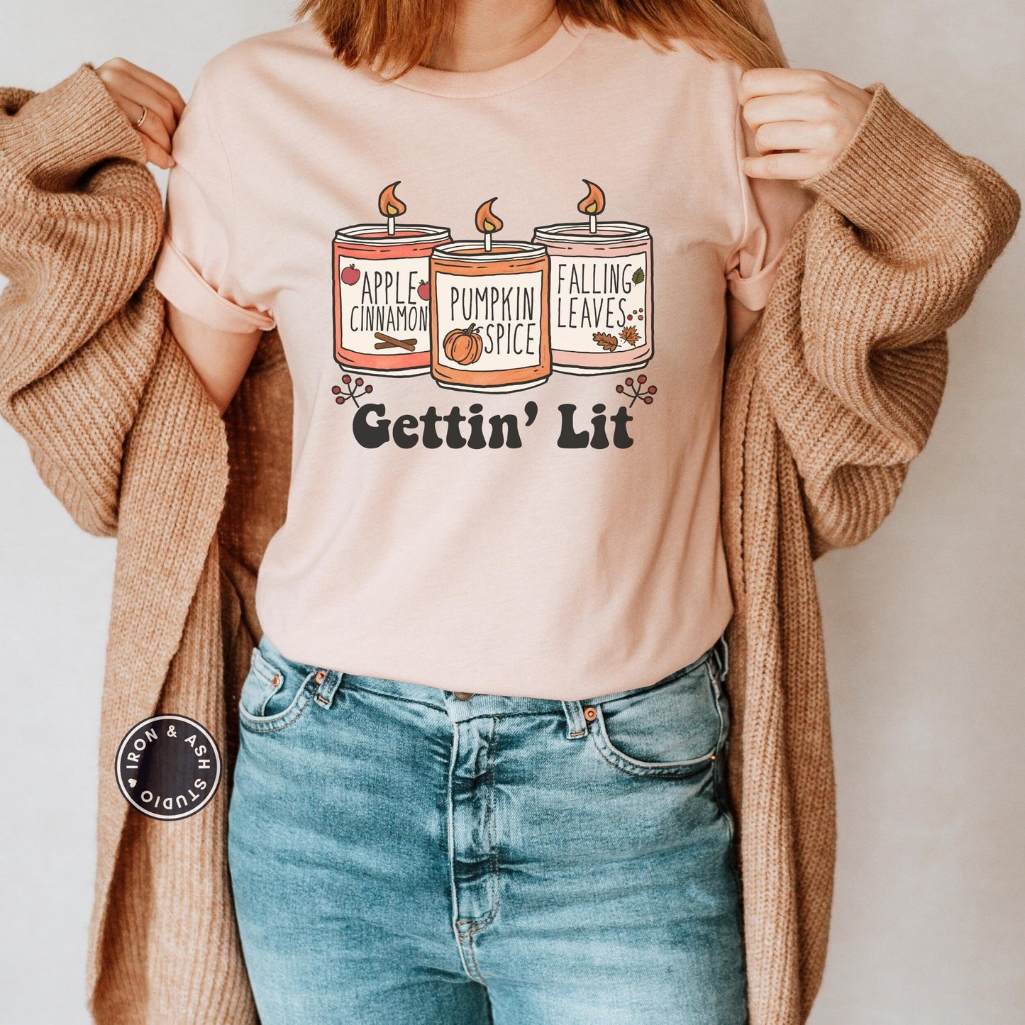 Retro Gettin' Lit Shirt, Fall Bachelorette T-Shirts, Funny Fall TShirt, Candle Maker Shirt,Cute Fall Shirts for Women,Funny Thanksgiving Tee