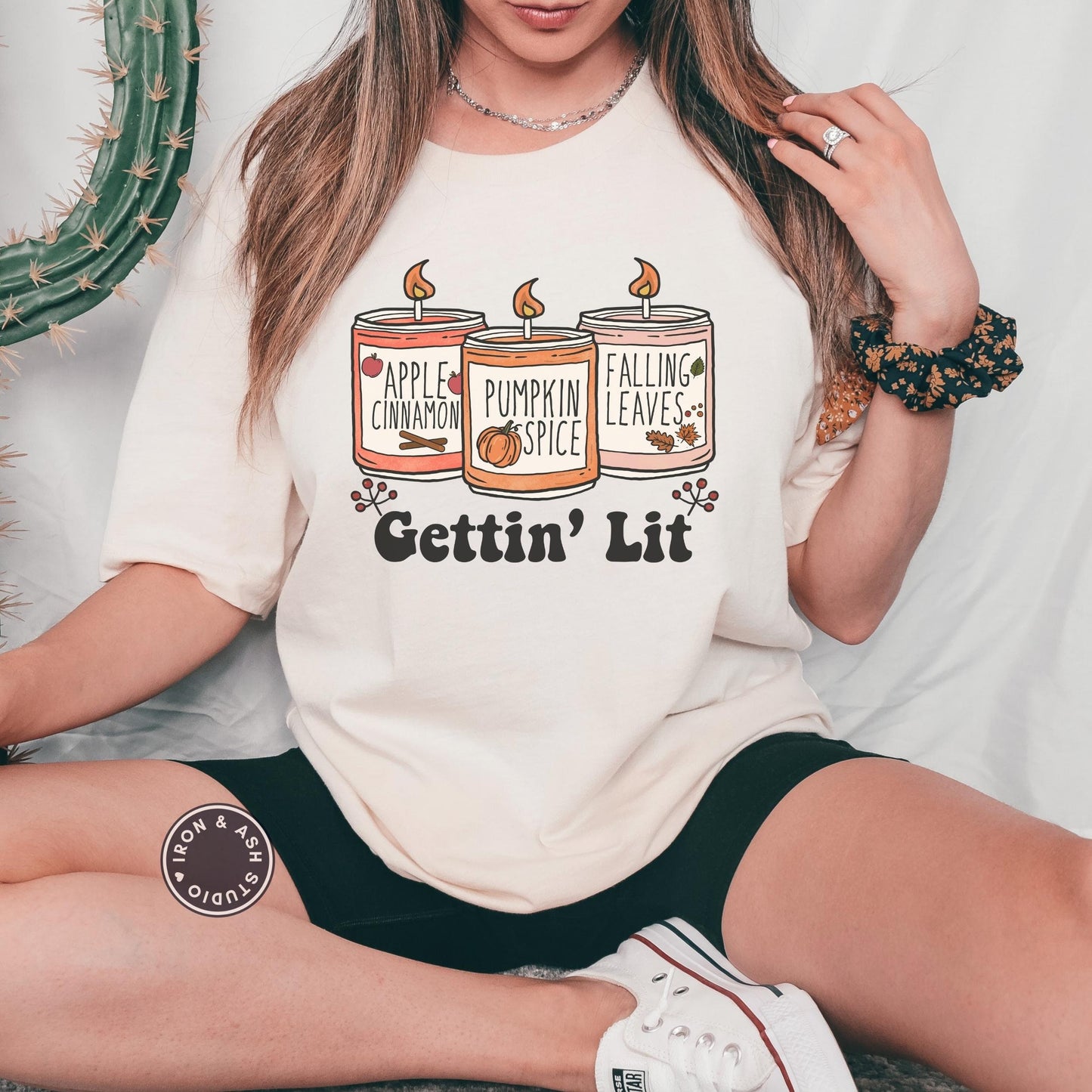 Retro Gettin' Lit Shirt, Fall Bachelorette T-Shirts, Funny Fall TShirt, Candle Maker Shirt,Cute Fall Shirts for Women,Funny Thanksgiving Tee