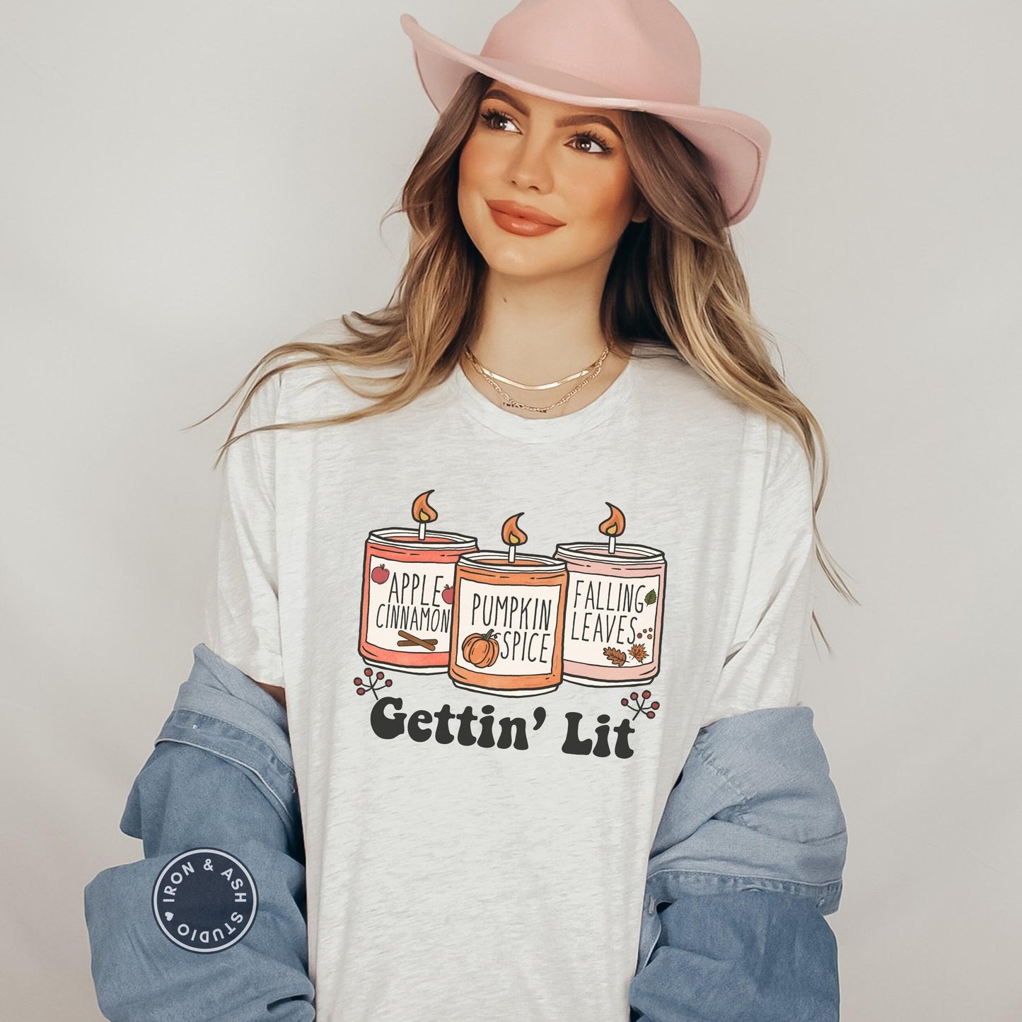 Retro Gettin' Lit Shirt, Fall Bachelorette T-Shirts, Funny Fall TShirt, Candle Maker Shirt,Cute Fall Shirts for Women,Funny Thanksgiving Tee