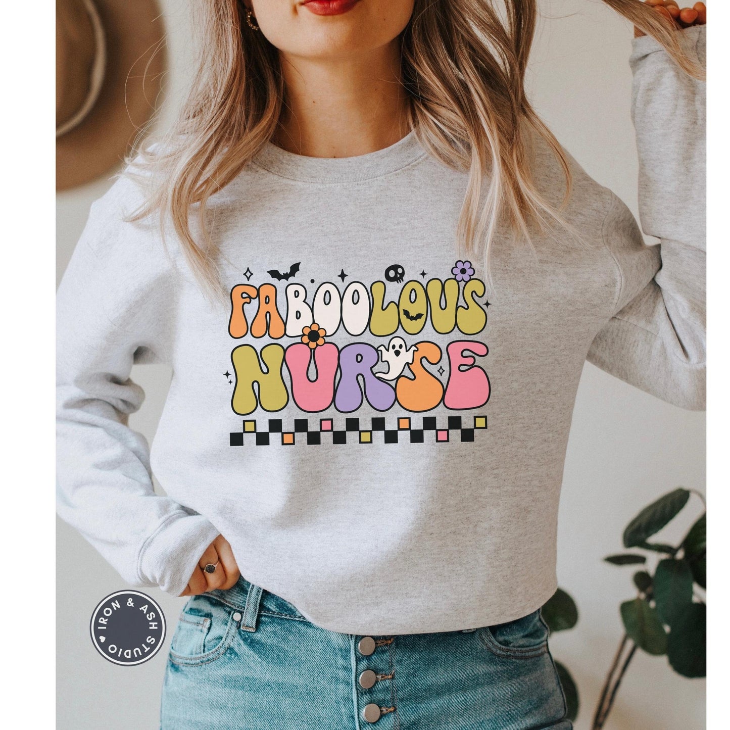 Faboolous Nurse Halloween Sweatshirt, Cute Ghost Sweatshirt, RN Halloween Shirt, Spooky Sweatshirt, Spooky Season Sweater, Fall Crewneck