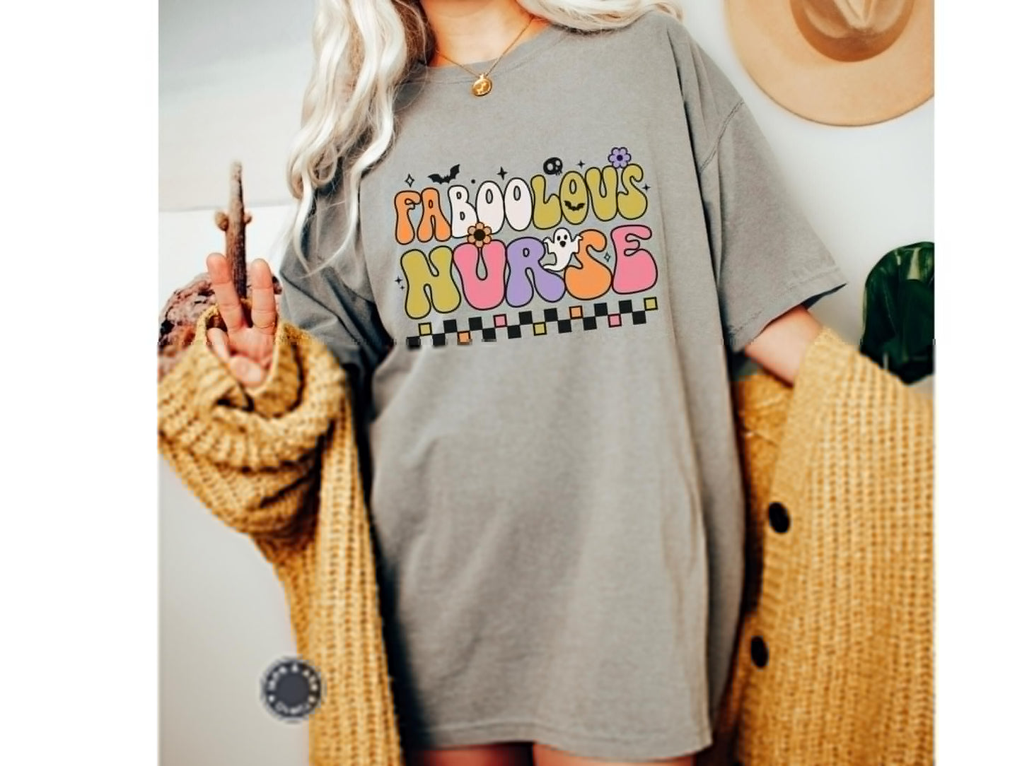 Faboolous Nurse Comfort Color Nurse Halloween Shirt RN Halloween T Shirt Cute Ghost Nursing T-Shirt PEDS Halloween NICU Spooky Tee