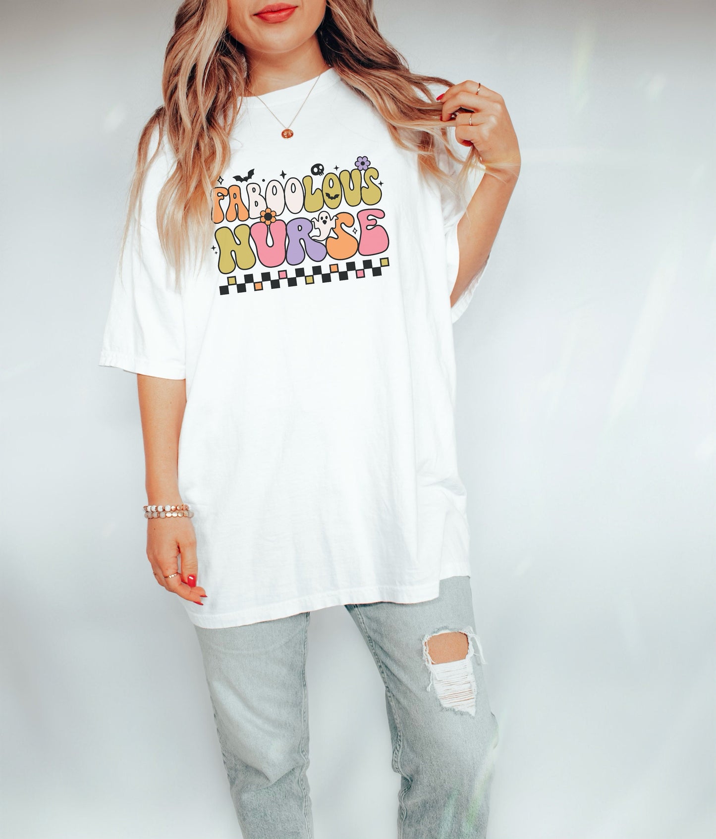 Faboolous Nurse Comfort Color Nurse Halloween Shirt RN Halloween T Shirt Cute Ghost Nursing T-Shirt PEDS Halloween NICU Spooky Tee
