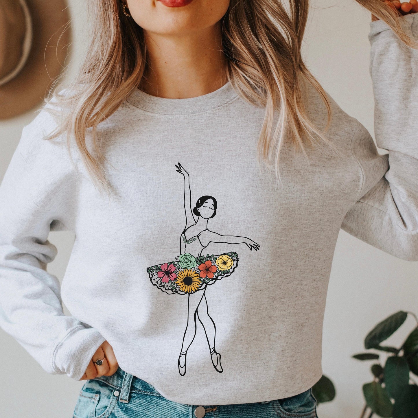 Ballet Sweater, Ballet Sweatshirt, Dance Crew Shirt, Dance Teacher Sweatshirt, Floral Ballerina, Dancer Gifts for Girls, Ballet Dancer Gift