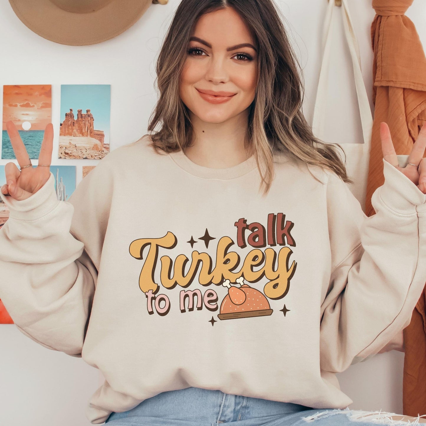 Funny Thanksgiving Sweatshirt Talk Turkey To Me Shirt Thanksgiving Crewneck Women Thanksgiving Food Shirts Holiday Family Group Shirts Tees