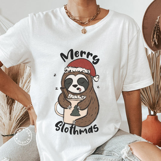 Funny Christmas Shirt, Sloth Shirt, Merry and Bright, Fun Christmas Shirts, Holiday Party Tshirt,Funny Holiday Tee,Family Matching Christmas