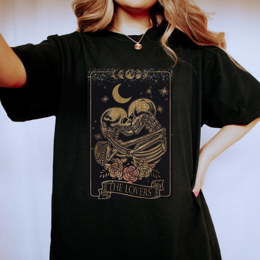 Tarot Lovers The Lovers Shirt, Comfort Colors Halloween Shirt, Skeleton Lovers Tee, Celestial Shirt, Spiritual Shirt, Tarot Halloween Tee