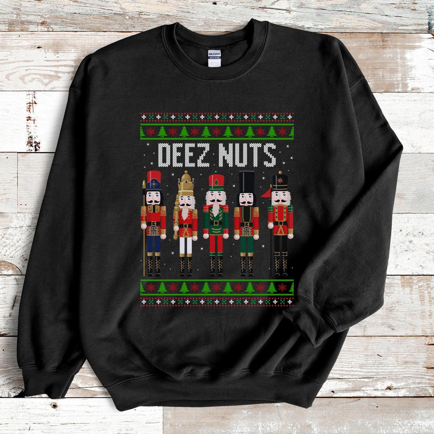 Deez Nuts Nutcracker Ugly Christmas Sweatshirt, Funny Christmas Sweater Holiday Party Apparel Nutcracker Crewneck for Men Funny Holiday