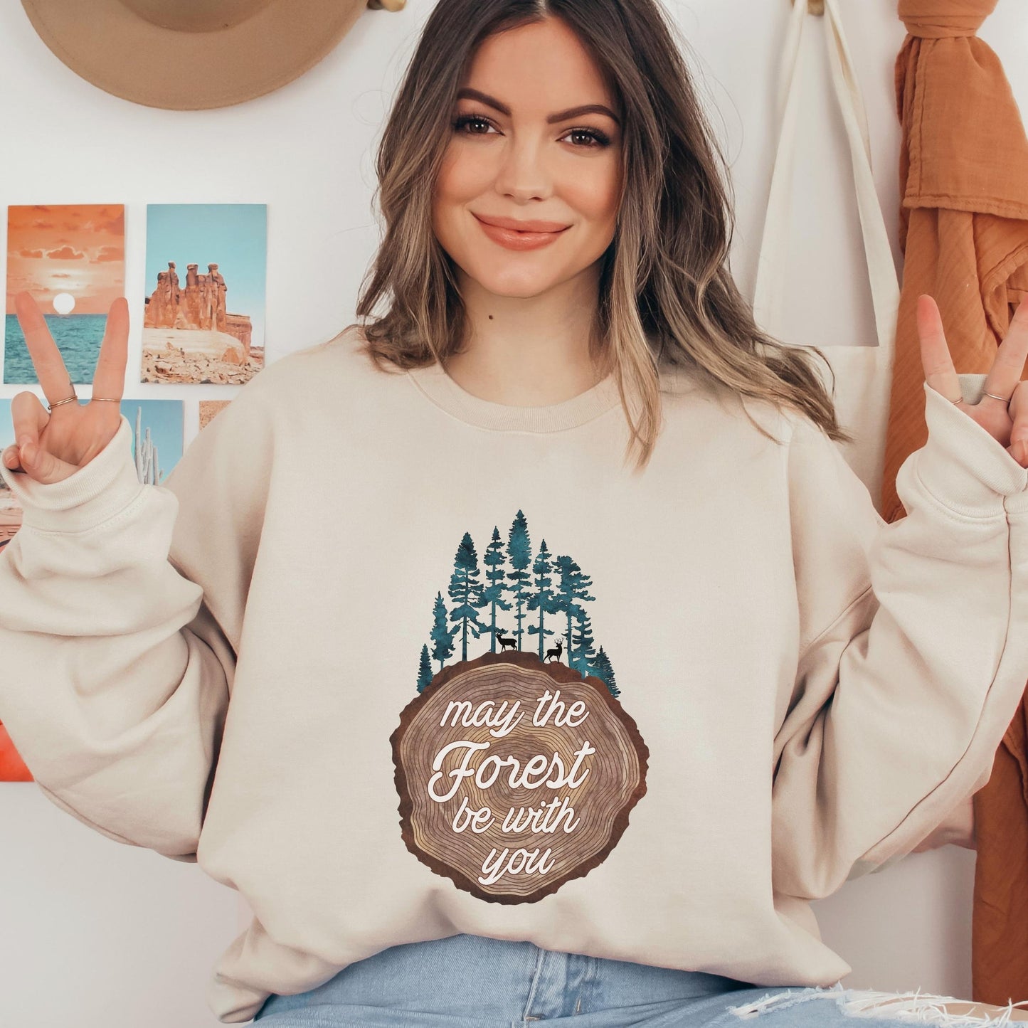 Nature Sweatshirt May The Forest Be With You Evergreen Pine Trees Travel Sweatshirt Gift for Nature Lover Hiking Shirt Camping Outdoors Gift