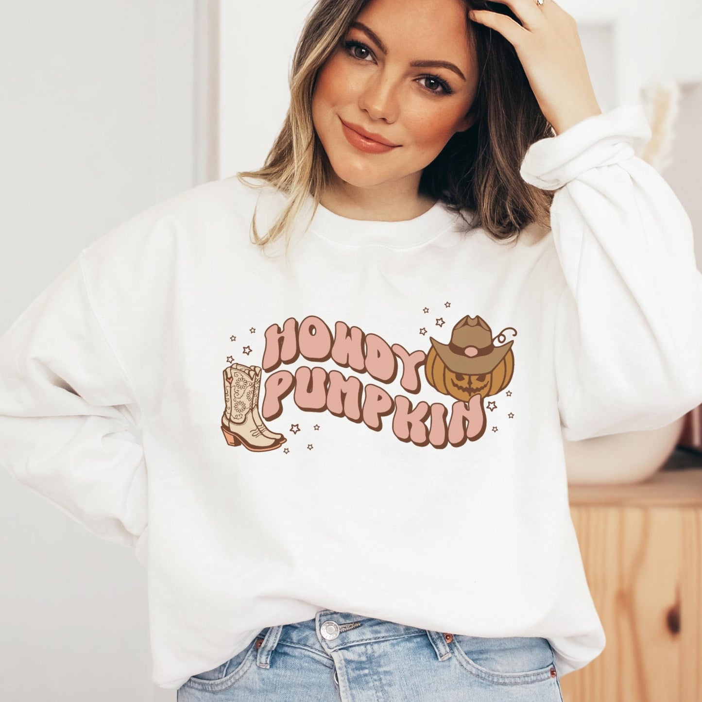 Howdy Pumpkin Western Halloween Sweatshirt Cute Women's Western Crewneck Sweater Country Cowgirl Clothes Retro Halloween Shirt for Women