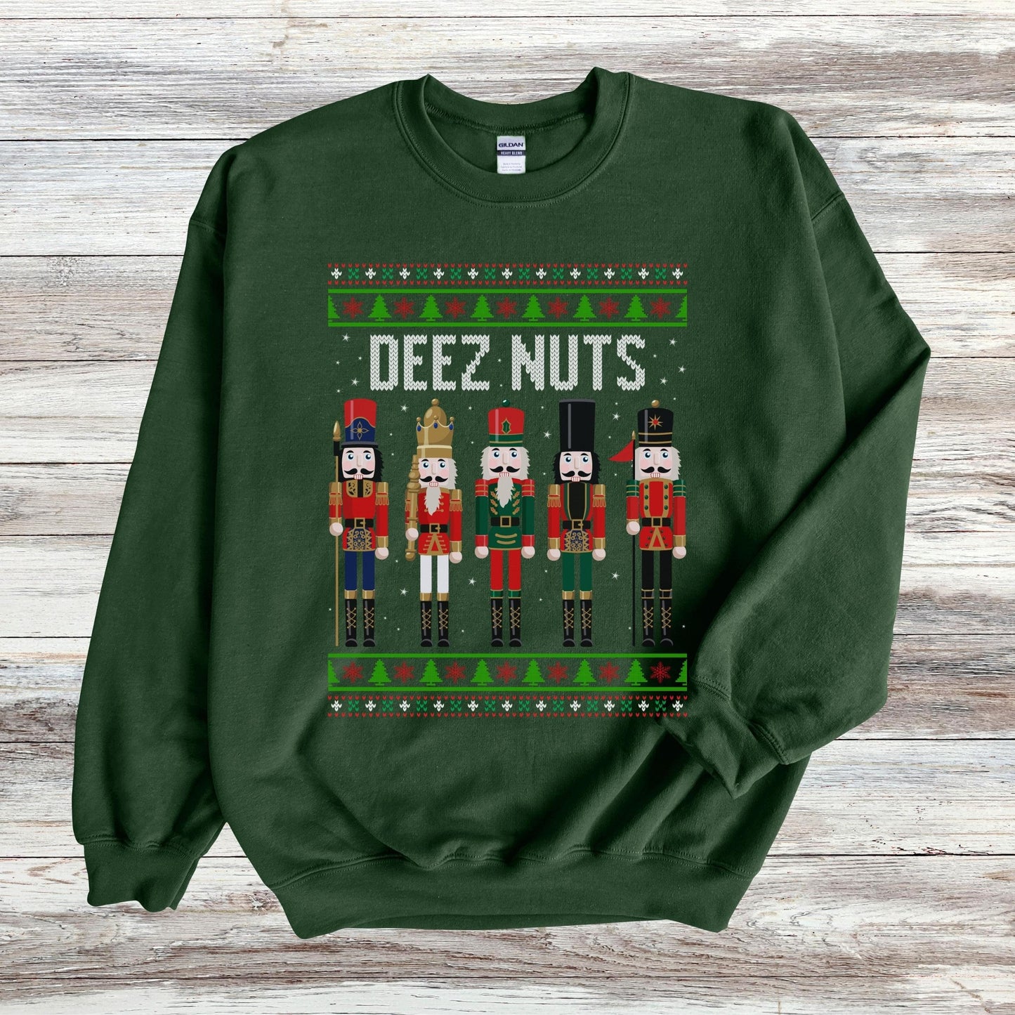 Deez Nuts Nutcracker Ugly Christmas Sweatshirt, Funny Christmas Sweater Holiday Party Apparel Nutcracker Crewneck for Men Funny Holiday