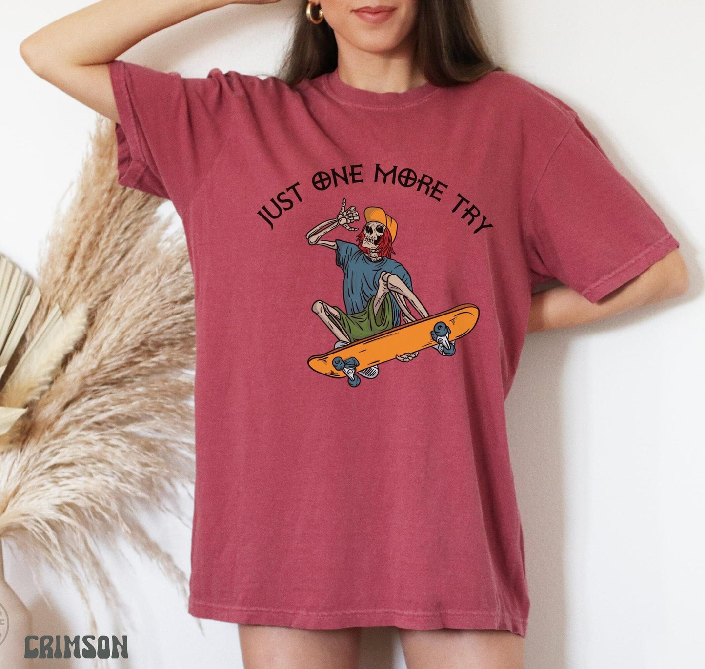 Skateboarder Skeleton Shirt - Skater T-Shirts for Women - Skateboarding Gift - Comfort Colors Crimson TShirt