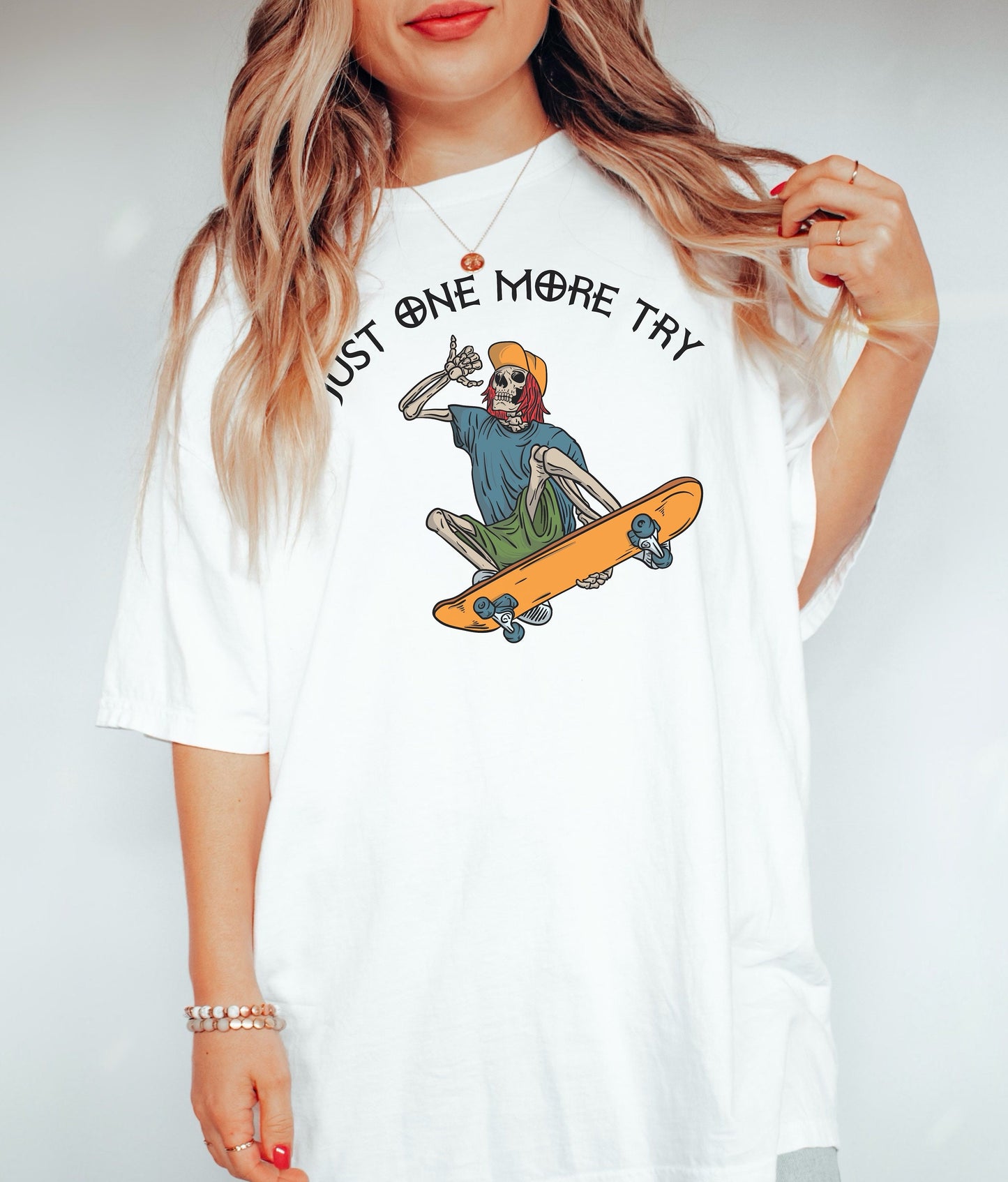 Skateboarder Skeleton Shirt - Skater T-Shirts for Women - Skateboarding Gift - Comfort Colors White TShirt