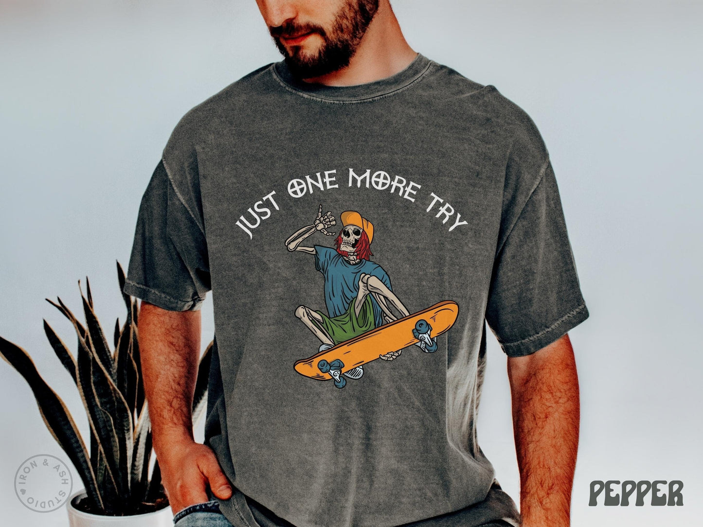 Skateboarder Skeleton Shirt - Skater T-Shirts for Men - Skateboarding Gift - Comfort Colors Pepper TShirt