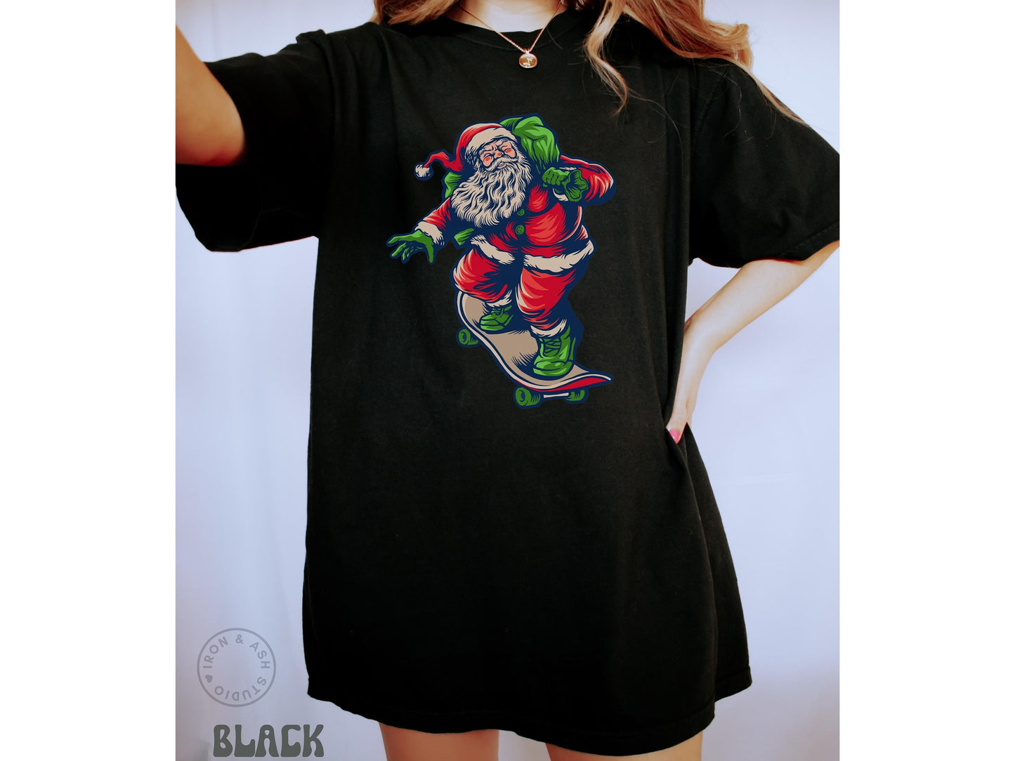 Funny Skater Santa Shirt Skateboarder Shirt Gift for Skater Mens Santa Comfort Color Gifts For Him Boyfriend Christmas Skater