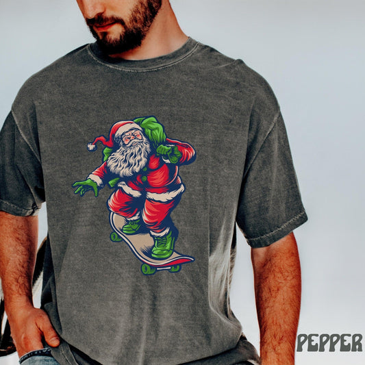 Funny Skater Santa Shirt Skateboarder Shirt Gift for Skater Mens Santa Comfort Color Gifts For Him Boyfriend Christmas Skater