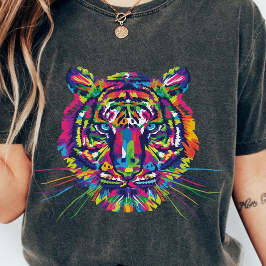 Tiger T Shirt Comfort Color Tiger Graphic Tee Tiger Aesthetic Streetwear Indie Clothing Neon Jungle Cat Wild Animal Shirt Trendy Clothes