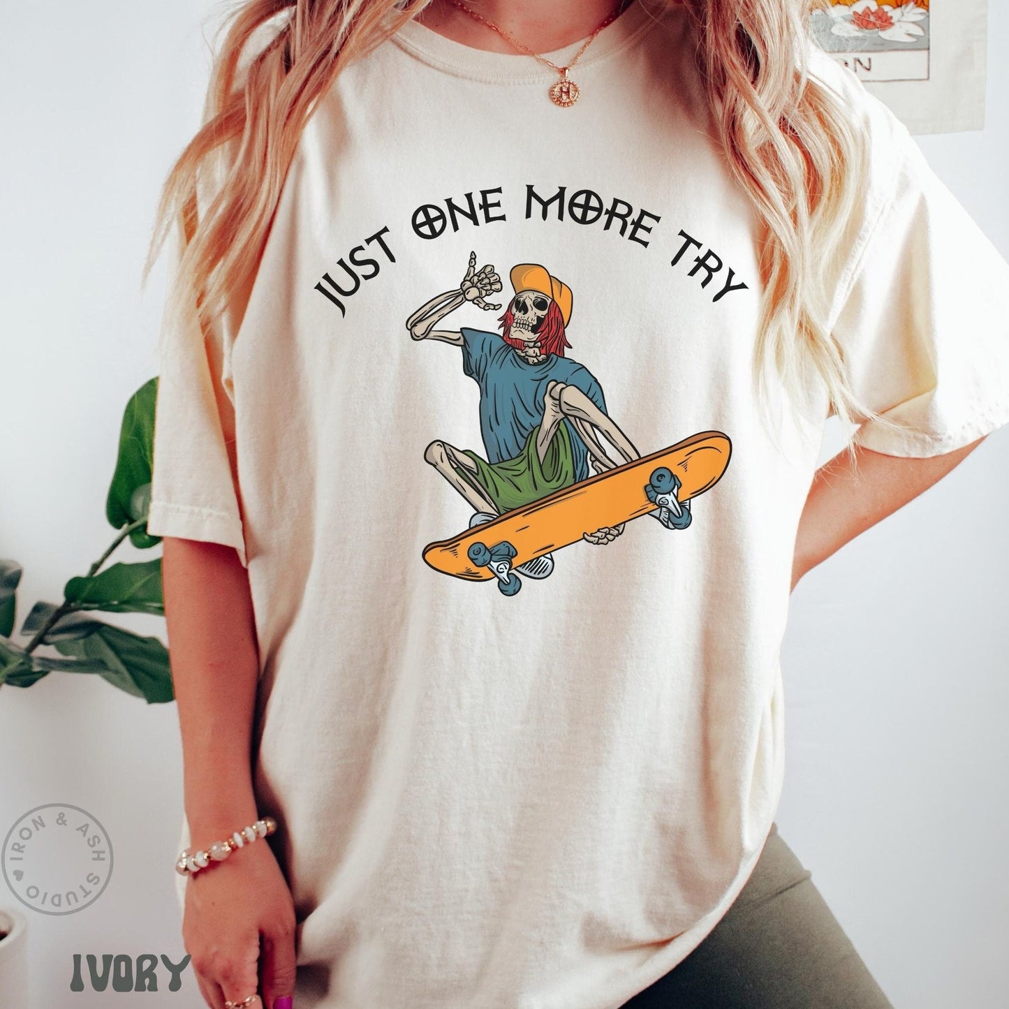 Skateboarder Skeleton Shirt - Skater T-Shirts for Men - Skateboarding Gift - Comfort Colors Ivory TShirt