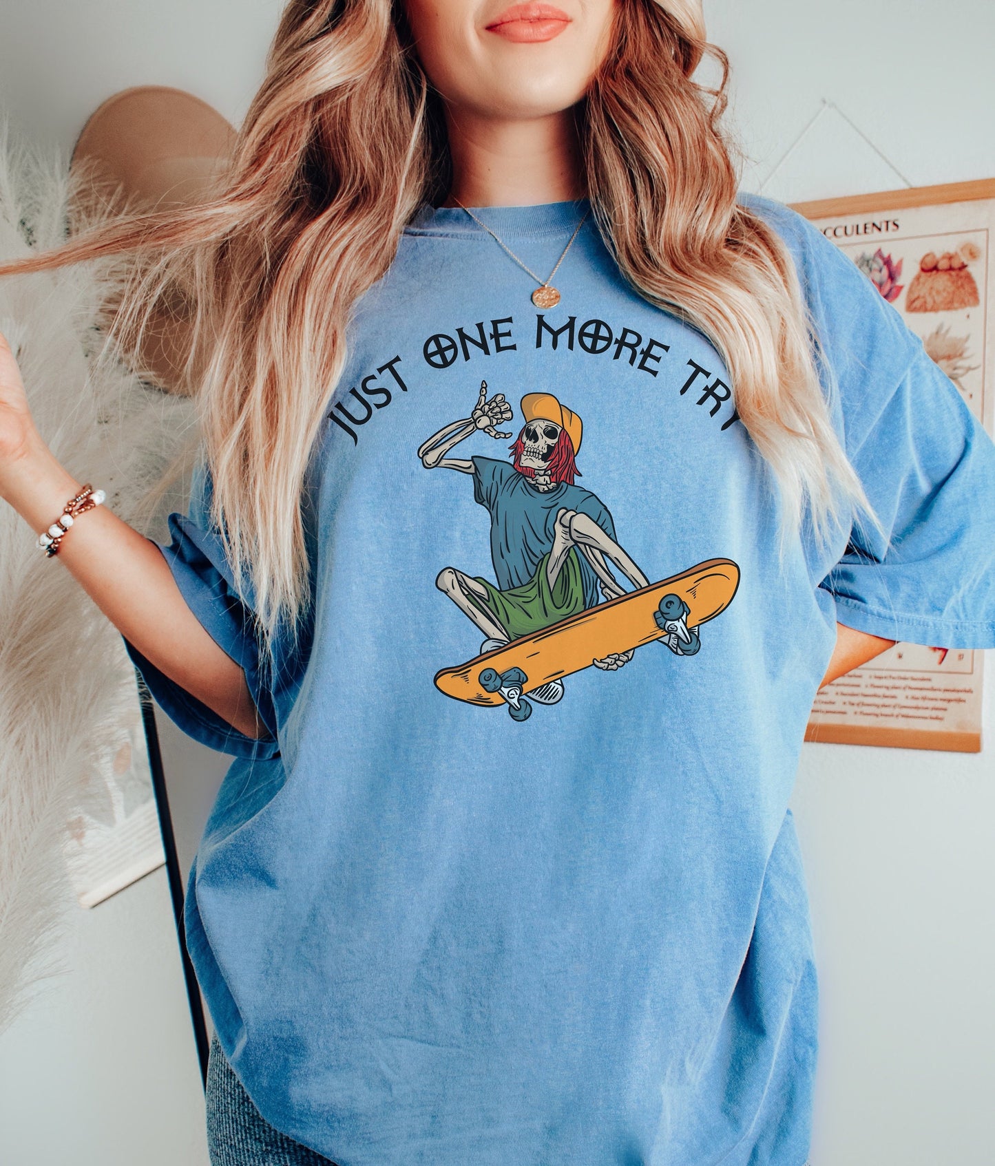 Skateboarder Skeleton Shirt - Skater T-Shirts for Men - Skateboarding Gift - Comfort Colors Blue Jean TShirt