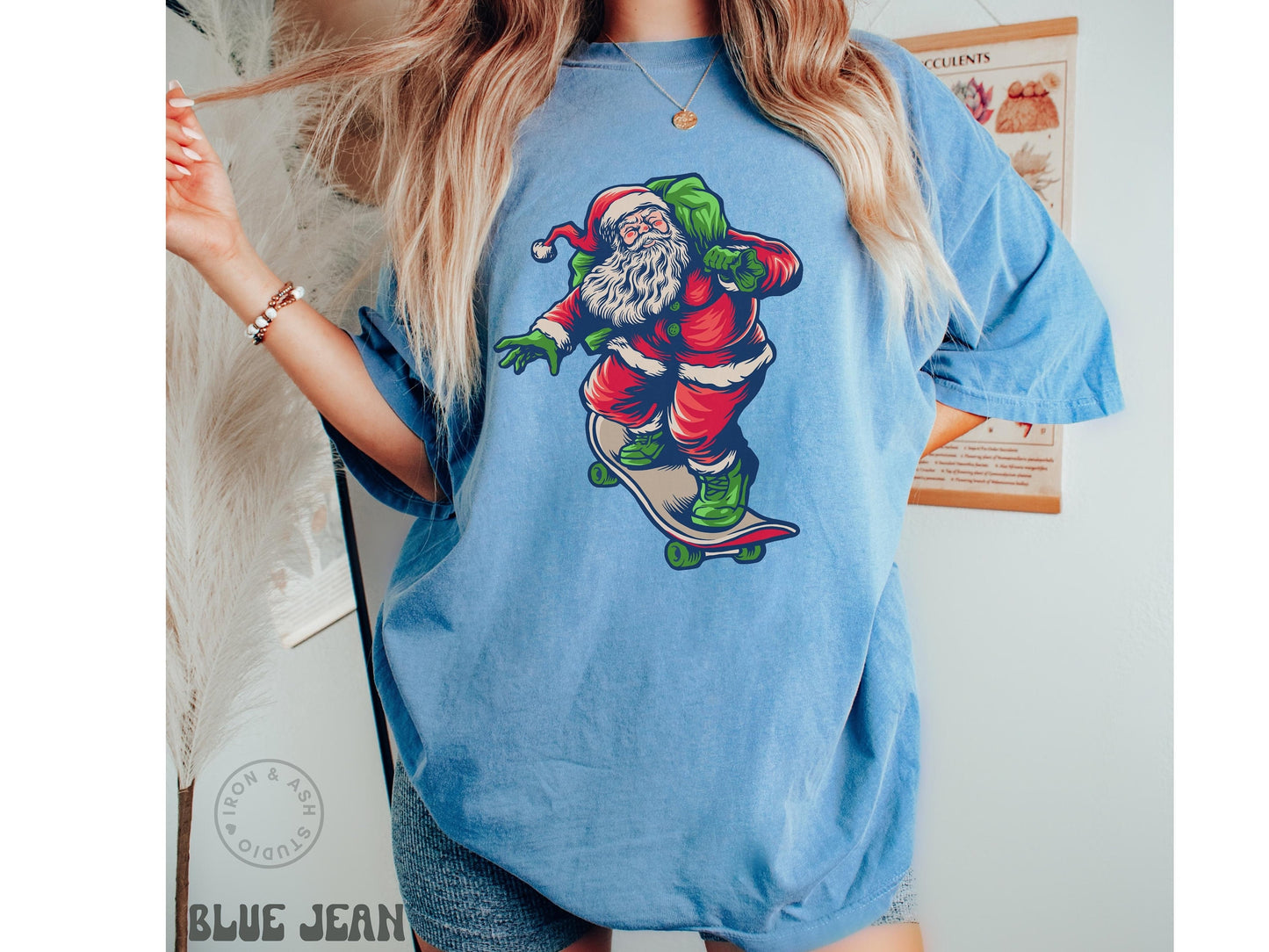 Funny Skater Santa Shirt Skateboarder Shirt Gift for Skater Mens Santa Comfort Color Gifts For Him Boyfriend Christmas Skater