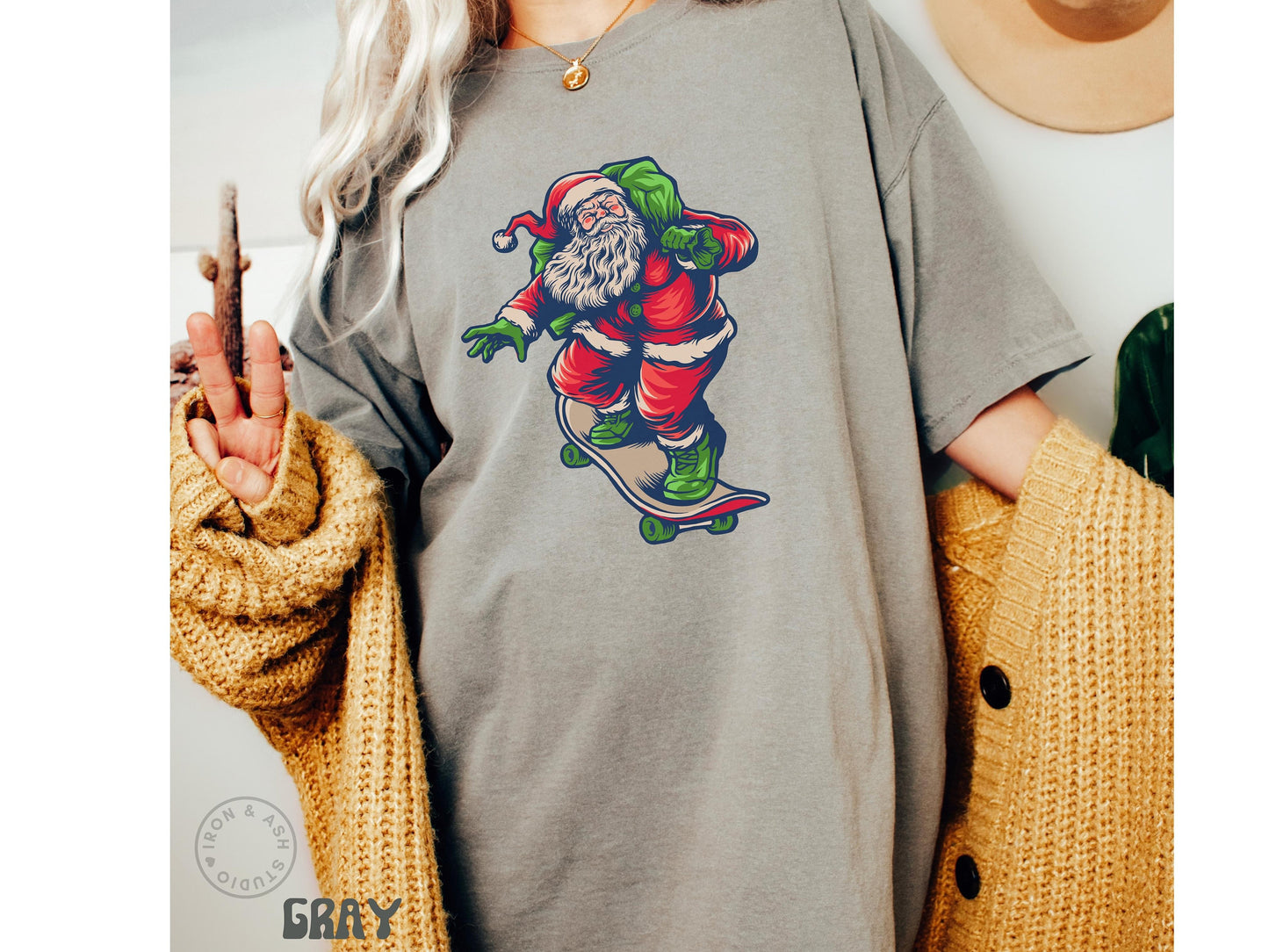 Funny Skater Santa Shirt Skateboarder Shirt Gift for Skater Mens Santa Comfort Color Gifts For Him Boyfriend Christmas Skater