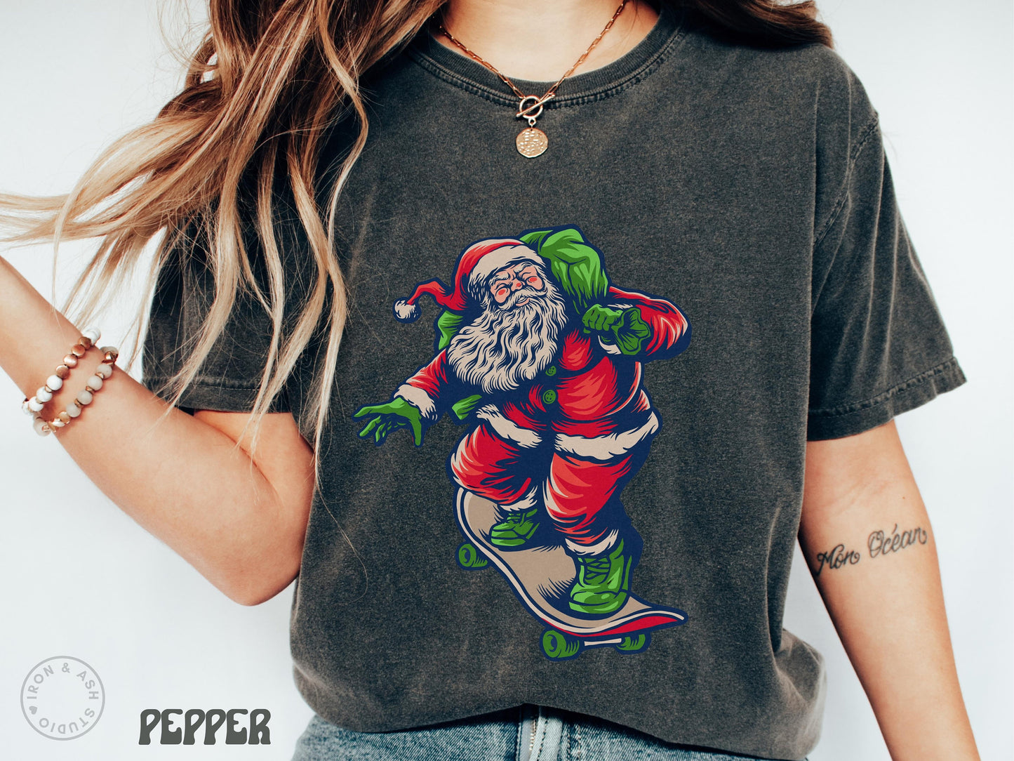 Funny Skater Santa Shirt Skateboarder Shirt Gift for Skater Mens Santa Comfort Color Gifts For Him Boyfriend Christmas Skater