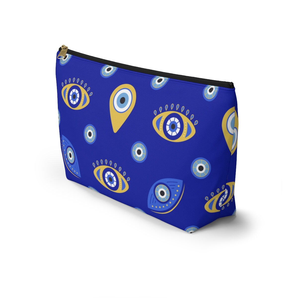 Evil Eye Makeup Bag Accessory Pouch, Greek Evil Eye Gift, Mystical Zippered Cosmetic Pouch, Blue Evil Eye Pouch, Toiletry Bag Greek Gift