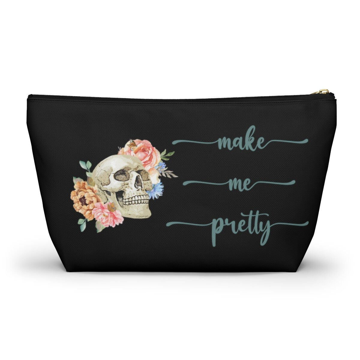 Skull Makeup Bag, Witchy Cosmetic Bag, Funny Gothic Skeleton Makeup Bag, Accessory Pouch T-Bottom, Floral Skull Makeup Case Goth Witchy Gift
